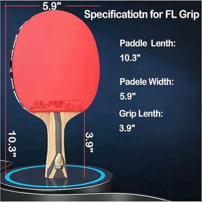 DHS Ping Pong Paddles Professional Level Table Tennis Rackets - ITTF Approved -Pro Ping Pong Paddle for Advanced Control & Speed - Table Tennis Racket for Offensive Players - color: Red