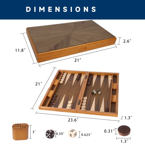 GSE Games & Sports Expert Premium Wooden Folding Inlay Backgammon Board Game Set, Classic Traditional Strategy Board Games (Focus- 21 Inches) - color: Wood-focus, size: Large