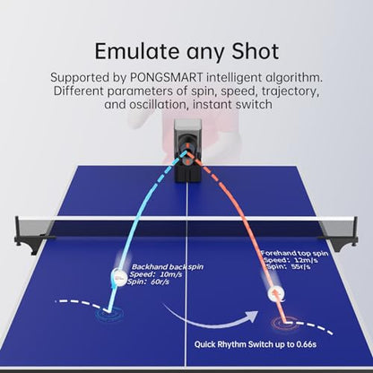 PONGBOT Table Tennis Robot: APP Control 264 Drills, Portable Ping Pong Machine with Spin/Speed Customization, 150-Ball Capacity for Solo Training & Coaching