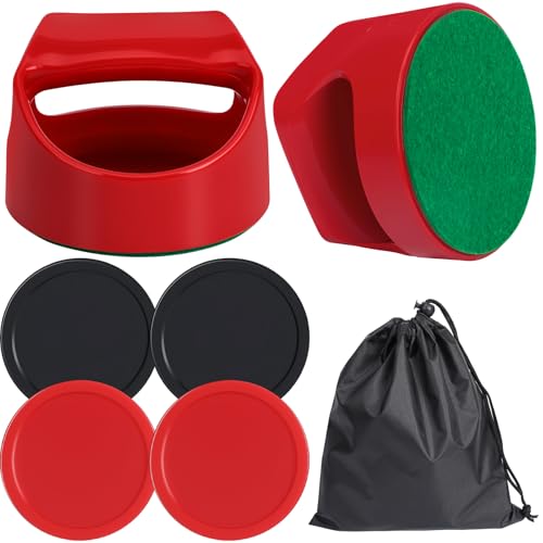 Coopay Air Hockey Pucks and Paddles - 2 Hockey Pushers & 4 Large Hockey Pucks with Nylon Storage Bag, Great Goal Handles Pushers Replacement Accessories for Game Tables - color: Red, Black
