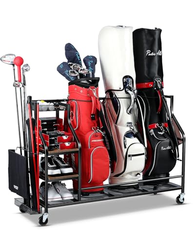 FHXZH Golf Bags Storage Garage Organizer- Golf Bag Stand for Golf Bags, Clubs, Balls, Golf Equipment Accessories, Golf Bag Storage Rack with Wheels for Garage, Club, Basement - style: 3 Golf Bag Organizer