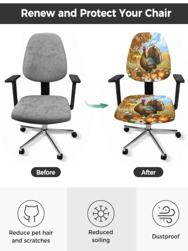 Savannan Office Chair Cover, Watercolor Thanksgiving Turkey Protective Stretch Elastic Universal Cover for Desk Task Chair,Computer Rotating Chair 1 Pcs Country Fall Pumpkins