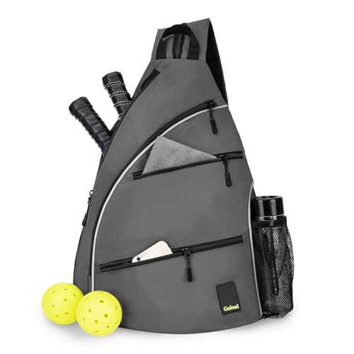 Goloni Pickleball Bag for Women Men, Convertible Pickleball Backpack Sling Bag with Fence Hook, Waterproof Polyester Paddle Bag with Multiple Compartments - color: Grey