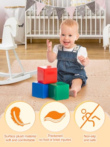 12 pcs Thickened Plush Foam Interlocking Floor Mat, Interlocking Foam Tiles with Edgings for Kids, Soft Anti-Slip Puzzle Area Square Rug Playmat for Children Room Bedroom(11.8", Light Brown) - color: Light Brown