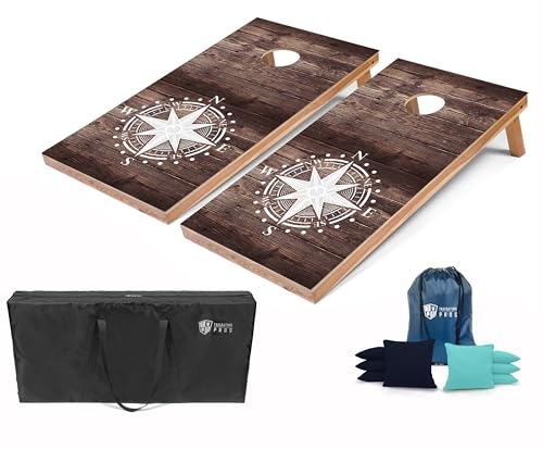 Tailgating Pros Lightweight Regulation Cornhole Boards – 2x4 ft, Portable & Durable with Bright, Fun Printed Designs – Outdoor Game Set for Backyard, Tailgating & Beach - color: Compass