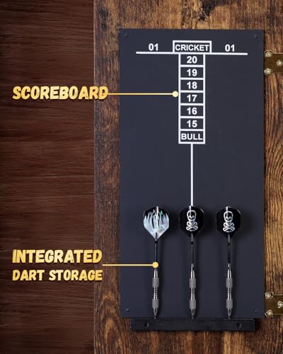 Sisal Dart Board Cabinet Sets, Decorative Dart Boards for Adults [6*Steel Darts] - Wooden Dartboard Cabinet with Integrated Scoreboard for Family Game Rooms - style: RETRO