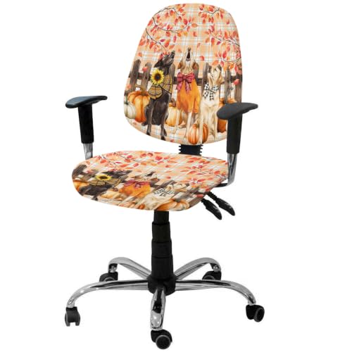 Savannan Office Chair Cover, Country Bow Dog Protective Stretch Elastic Universal Cover for Desk Task Chair,Computer Rotating Chair 1 Pcs Autumn Sunflower Maple Leaf