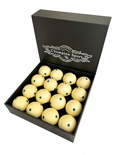 Champion 2-1/4" Billiard Practice Training Pool Cue Ball (6 dot, 16 Balls/Box, Purple, Black, Green, Blue, Red - size: Green dot