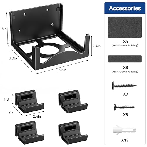Wall Mount for Xbox Series X with 4 Controller Holder Kits – Metal Console Holder with Ventilated Base and Anti-Scratch Pads – Space-Saving Wall Bracket