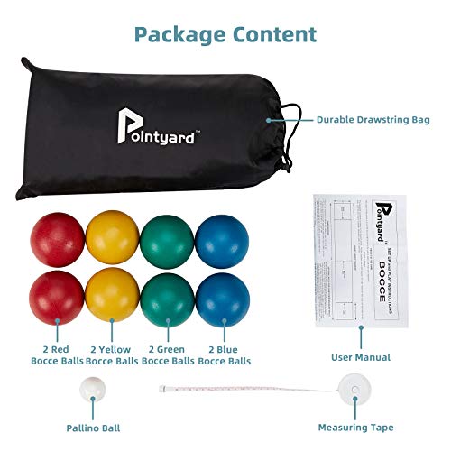 84mm Bocce Ball Set, Outdoor Games for Adults and Family, Backyard Ball Set with 8 PE Bocce Balls & 1 Pallino & Carry Bag & Measuring Tape for Teens Beginners - size: 84mm
