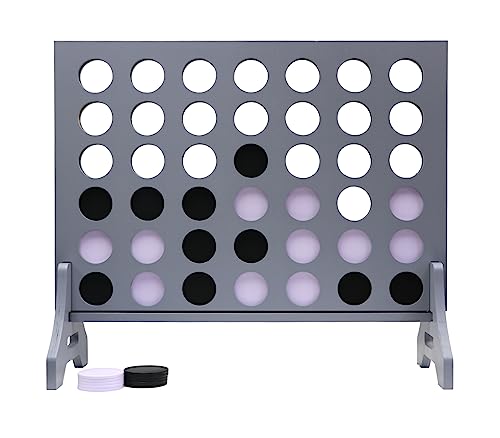 Giant 4 in a Row Game for Family & Adults – Tailgating Pros Jumbo Grey Wooden Four in a Row Indoor & Outdoor Yard Game for Family Party Fun, Portable Activities for Patio, Backyard, and Camping - color: Black / White