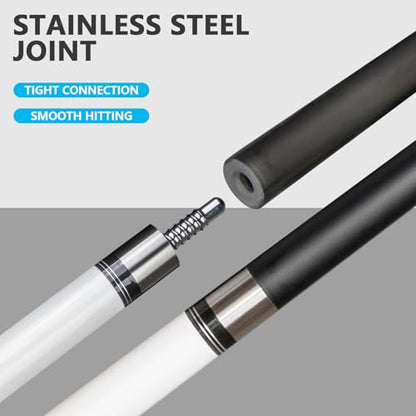 Glass Fiber Pool Cue with Case Canadian Maple Wood Pool Stick Low Deflection Cue Stick Pool Cue Kit with Case,Gloves,Tips and Extension - color: White