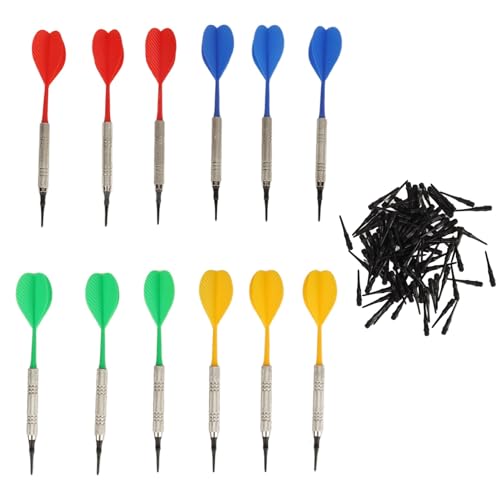 12 Soft Tip Darts for Beginners Plastic Professional Indoor Set with 100 Tips for Plastic Electronic Board Games