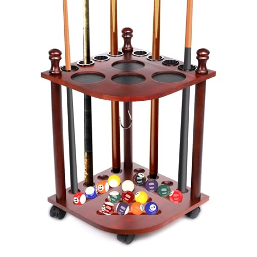 Pool Stick Holder Floor Stand, Freestanding Pool Cue Rack Hold up to 8 Cues Sticks Pool Cue Storage Rack Billiards Stick Holder Pool Cue Rack Corner for Game Room Pool Table Accessories