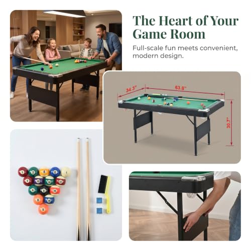 Foldable Pool Table, Compact Billiards Tables, Indoor Games Table for Family & teenagers, Billiard Gaming Board with Full Accessories, Small Space Game Top for Dining Room & Home Entertainment - size: 56-inch