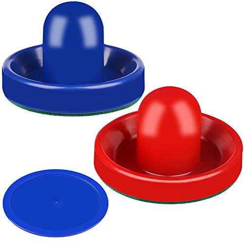ONE250 Air Hockey Pushers and Red Air Hockey Pucks, Goal Handles Paddles Replacement Accessories for Game Tables (4 Striker, 4 Puck Pack) - color: Blue & Red