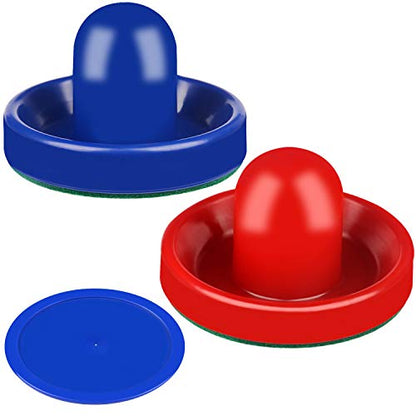 ONE250 Air Hockey Pushers and Red Air Hockey Pucks, Goal Handles Paddles Replacement Accessories for Game Tables (4 Striker, 4 Puck Pack) - color: Blue & Red