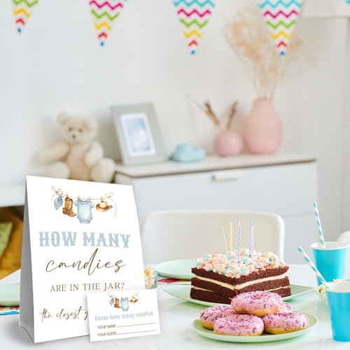 Cowboy Birthday Party Decorations,Rodeo Baby Shower Games,Cowboy Guess How Many Baby Shower Game,How Many Candies,Birthday Party Game & Activities 50 Cards And Sign - size: cowboy