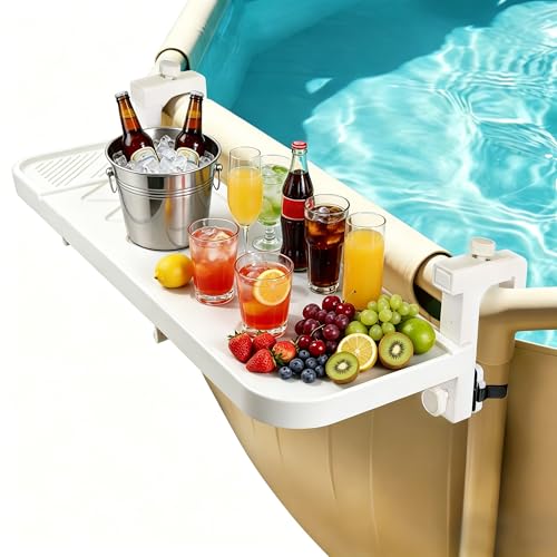 winemana Pool Bar for Above Ground Pool Swim Up Bar 38.4" x12" Adjustable Poolside Table Foldable Swimming Pool Shelf Fits Round Oval Rectangle Pools Clip-On Drink Table for Deck Patio, White - color: White