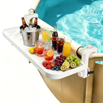 winemana Pool Bar for Above Ground Pool Swim Up Bar 38.4" x12" Adjustable Poolside Table Foldable Swimming Pool Shelf Fits Round Oval Rectangle Pools Clip-On Drink Table for Deck Patio, White - color: White