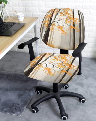 Savannan Office Chair Cover, Autumn Maple Tree Orange Watercolor Protective Stretch Elastic Universal Cover for Desk Task Chair,Computer Rotating Chair 1 Pcs Forest Landscape