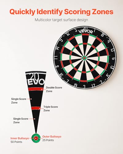VEVOR Dart Board, High-Grade Self-Healing Sisal Fiber Dartboard with Staple-Free Bullseye, Blade Wire & Rotating Number Ring, 17.7" Professional Dartboard for Home Party Game Room (Darts Not Included)