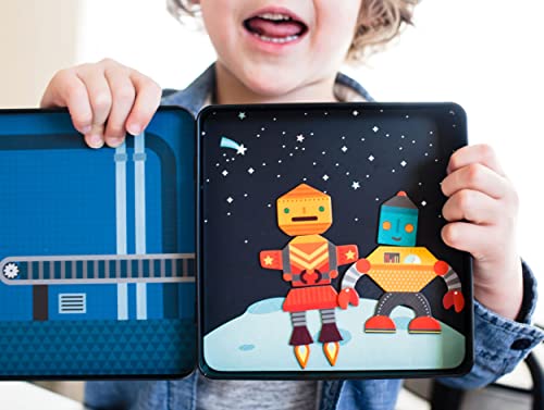 Petit Collage Magnetic Play Set, Robot Remix – Mix & Match Magnetic Game Board, Ideal for Ages 3+ – Includes 2 Magnetic Scenes and over 25 Magnet Pieces, Ideal Travel Activity for Kids - color: Mag Play Set Robot Remix