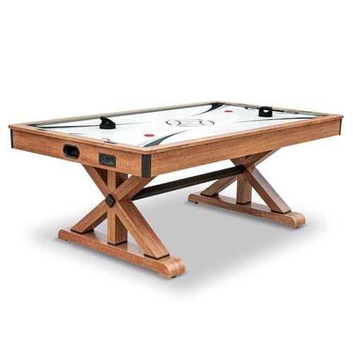 Hathaway Daulton 84-in Air Hockey Table for Game Room – With LED Scoring, Commercial-Grade Blower & Ergonomic Strikers – Includes Pucks & Strikers – Oak Melamine Finish with Black Trim