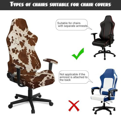 Brown Cow Pattern Office Armchair Slipcovers 4 PCS Stretch Gaming Chair Cover Washable Gamer Chair Slipcover with Armrest Covers Furniture Protector for Apartments - color: Brown Cow Pattern