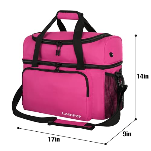 LARIPOP 2 Ball Bowling Bag Double Bowling Ball Carrier with Padded Holder, Shoe Compartment for Men Women Bowling League & Tournament - color: Rose Red