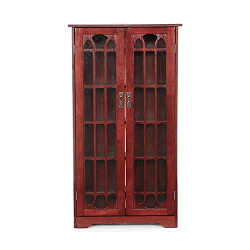 SEI Furniture - Window Pane Media Cabinet - Cherry - Transitional Design, Brown Glass and Wood - Ideal for Home Office, Living Room (MS1073)