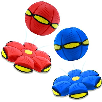 Magic Metaball, Magic Bouncing Ball, 2PCS Magic Flying Saucer Interactive Pop-Up Transform Toy, Family Interaction Red and Blue Bouncy Ball, Delay Frisbee Flying Disc Toy with 6 Light - color: Red & Blue