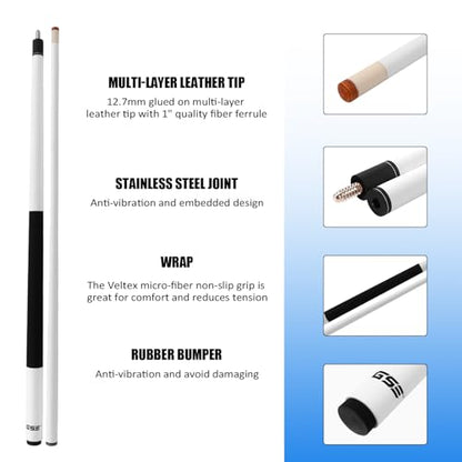 GSE Games & Sports Expert 58" 2-Piece Fiberglass Graphite Composite Billiard Pool Cue Sticks (Several Colors Available, Weight from 18oz, 19oz, 20oz, 21oz) - color: Matte White, style: 20oz