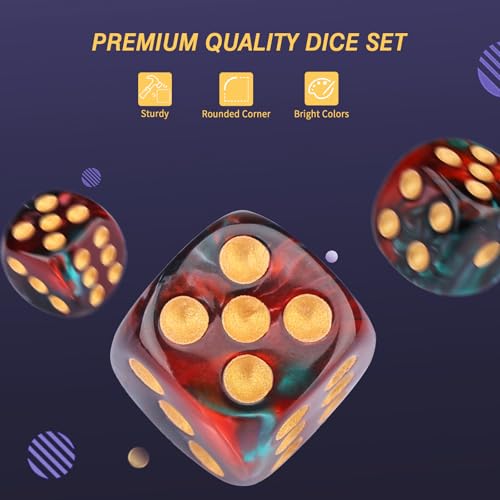 24 of Pack 16MM 6 Sided Dice Set,Two Colours D6 Game Dice Set, 6 Sided Standard Dices for Yahtzee, Bunco or Teaching Math,with Portable Dice Pouch(Red and Green) - color: 16mm Red and Green