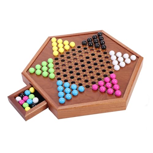 Chinese Checkers 13.7" Large Upgraded Version Wooden Game Board,with 16mm（0.62"） 60+Spare Acrylic Marbles,Classic Strategy Family Board Game.
