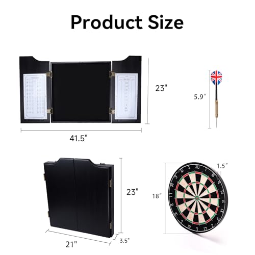 GSE Games & Sports Expert Professional Solid Wood Classic Dartboard Cabinet with Sisal/Bristle Dartboard, Scoreboard, and 6 Steel Tip Darts, Easy Assembly Complete with All Accessories (Black)