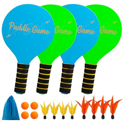 Beach Paddle Ball Set, Badminton Rackets, Family Outdoor Paddle Game Set for Kids and Adults, Backyard & Beach Game Park Camping Yard for Boys Girls Ages 3+, Beach Necessities Must Have - color: Green (Age:3+)
