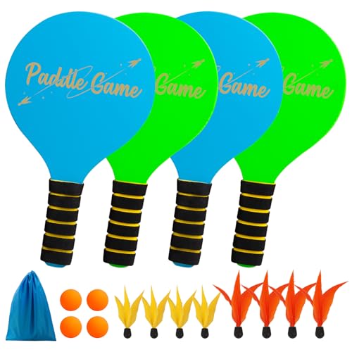 Beach Paddle Ball Set, Badminton Rackets, Family Outdoor Paddle Game Set for Kids and Adults, Backyard & Beach Game Park Camping Yard for Boys Girls Ages 3+, Beach Necessities Must Have - color: Green (Age:3+)