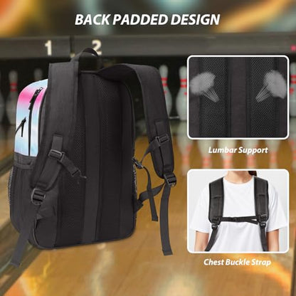 Bosynoy Bowling Backpack, Bowling Ball Bag Totes for Single Ball with Shoe Compartment & Foam Padded, Fits Shoes Up to US Mens Size 16, Grey - color: Pink