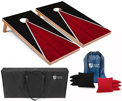 Tailgating Pros Lightweight Cornhole Game - 4'x2' Multicolor Pyramid Boards- Carrying Case & Set of 8 Corn Filled Bags - color: Black/Red Pyramid