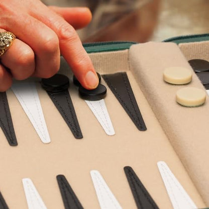 Yellow Mountain Imports Travel Size Backgammon Mini Game Set, Izmir - Magnetic Checkers and 9-inch Board in Sleek Leatherette Case - Classic Strategy Board Game - color: Green