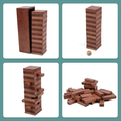 Wooden Tumbling Tower, 54PCS Blocks Stacking Games for Party, Camping for Kids Adult and Families, Classic Stacking Blocks Wood Stack Towers Wooden Board Tabletop Games with Storage Box - style: 54PCS