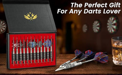 WINSDART Darts Metal Tip Set Professional Metal Darts for Dartboard Steel Tip Darts with Nonslip Iron Barrel Aluminum Dart Shafts,Extra Flights,Dart Sharpener,Gift Box - style: Cool Laser Darts Set