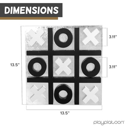 Play Platoon Magnetic Tic Tac Toe Game - Large Metal and Wooden Wall Mounted Board Games - 13.5 Inch Table Top or Wall Mounted Farmhouse Rustic for Game Room - Black & White - color: Black & White