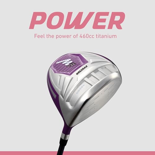 Precise M5 Women’s Golf Clubs Set – Complete Right-Handed Set with Titanium Driver, S.S. Fairway & Hybrid, 5-PW Irons, Putter, Stand Bag & Headcovers – Graphite Shafts – Purple – Petite/Standard/Tall - size: Right Hand Petite Size