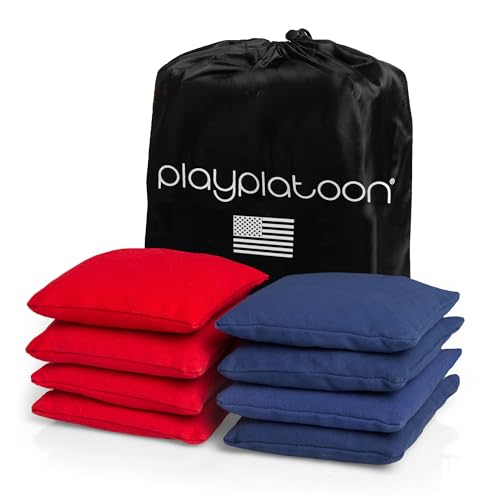Play Platoon Cornhole Bags Weather Resistant- Set of 8 Regulation Bean Bags for Tossing- Official Professional Size & Weight Corn Hole Bags Two Color All Weather Cornhole Beans Bag Set with Tote Bag - color: Red & Navy Blue