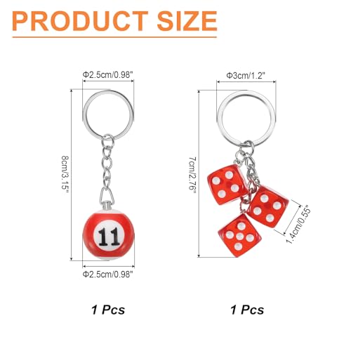 PATIKIL 13 Ball Keychain, Lucky Number 13 Pool Balls with Dice Keychain Creative Keyring Charm Pendant for Bag Wallet Purse Car Cellphone Accessories, Orange
