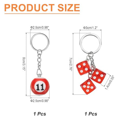 PATIKIL 13 Ball Keychain, Lucky Number 13 Pool Balls with Dice Keychain Creative Keyring Charm Pendant for Bag Wallet Purse Car Cellphone Accessories, Orange
