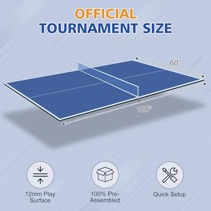 7/8/9ft Mid-Size Ping Pong Conversion Top with Net Set for Billiard and Pool Tables - Regulation Top Converts Billiards into Ping Pong Table Blue/Green/Black - color: Blue, size: 9 FT
