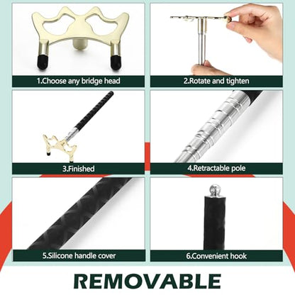 Skylety Pool Cue Snooker Stick Pool Table Accessories Retractable Billiards Cue Rest with Removable Brass Bridge Head - style: Low Bridge Head
